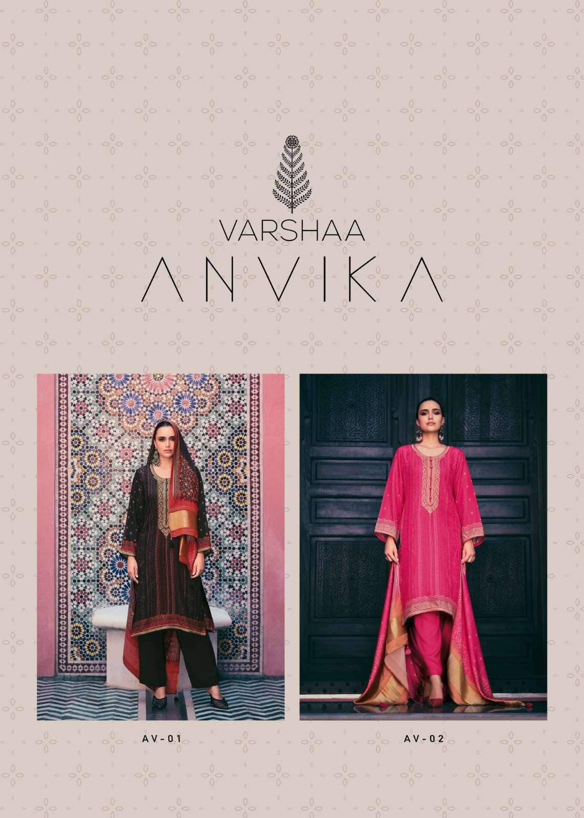 Anvika by Varsha 01 to 02 series Indian Traditional Wear Collection Viscose Russian silk dresses At Wholesale Price